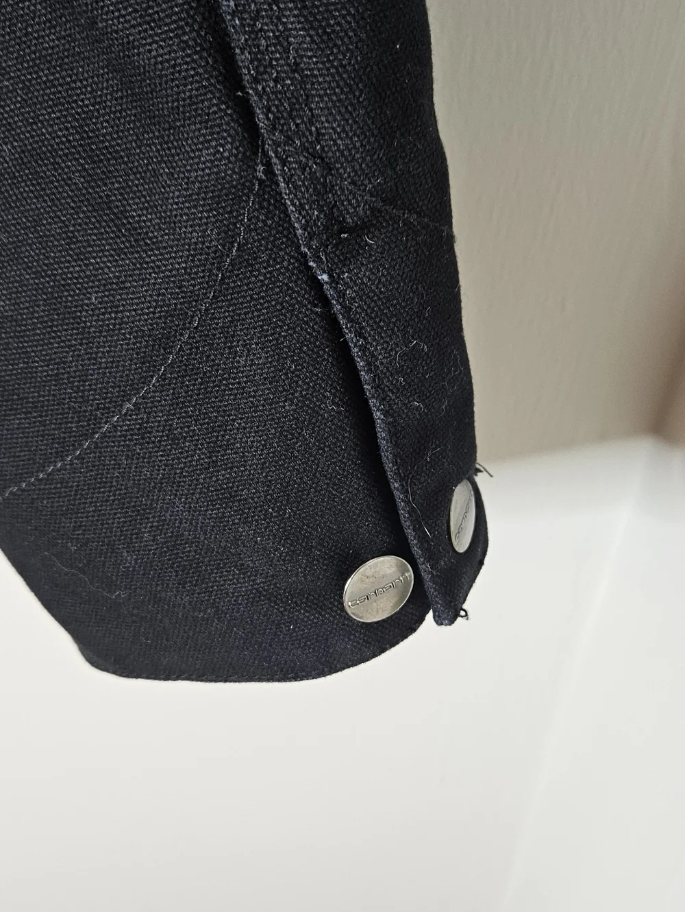 Carhartt WIP Michigan Coat Black Cotton Canvas Buttons Corduroy Collar Mens L